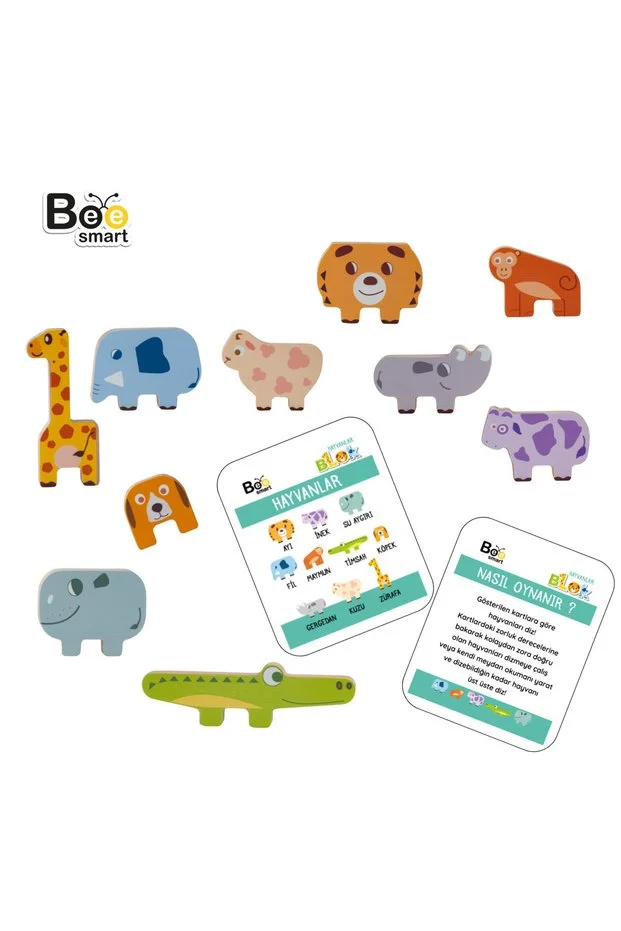 Bee Smart Doğal Ahşap Hayvan Blokları – görsel 2